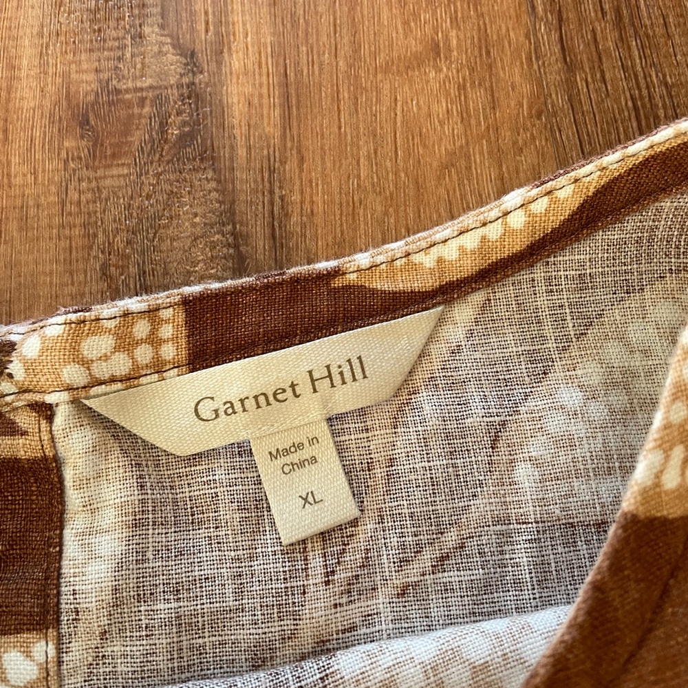 Garnet Hill Womens 100% Linen Shift Dress Brown Size XL Pocket Boho Printed - Picture 8 of 10